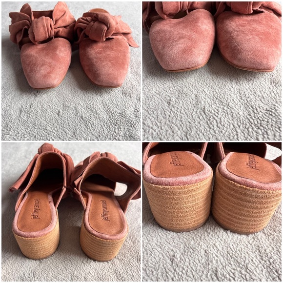 Jeffrey Campbell Cyrus Bow Suede Leather Slip-On Block Heel Mules Rose Pink 8.5 - Picture 4 of 15